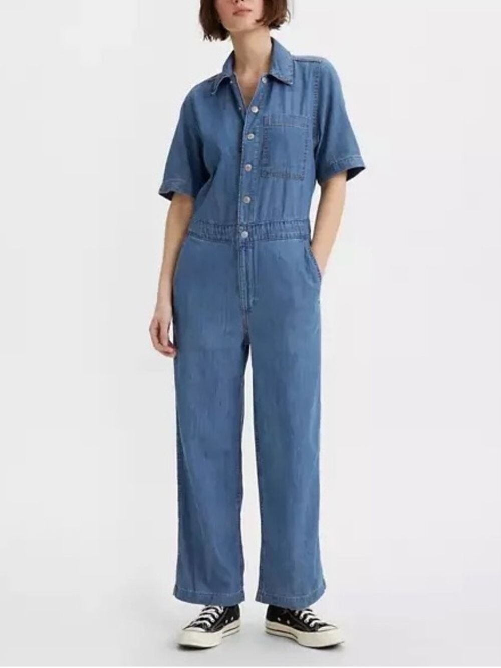 Levi’s Wide Leg Short Sleeve Lightweight Denim Heritage Jumpsuit Pockets size XS